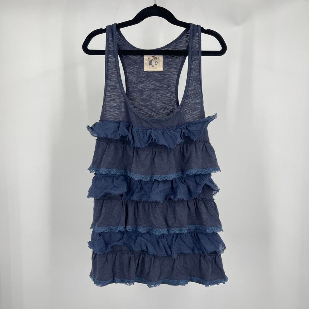 Y2K Hollister Ruffle Tank Top Blue Medium Tiered Rare 2010s Bella Elena Summer